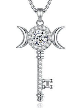 Triple Moon Goddess Key Necklace | Hecate Pendant for Women | Boho Jewelry